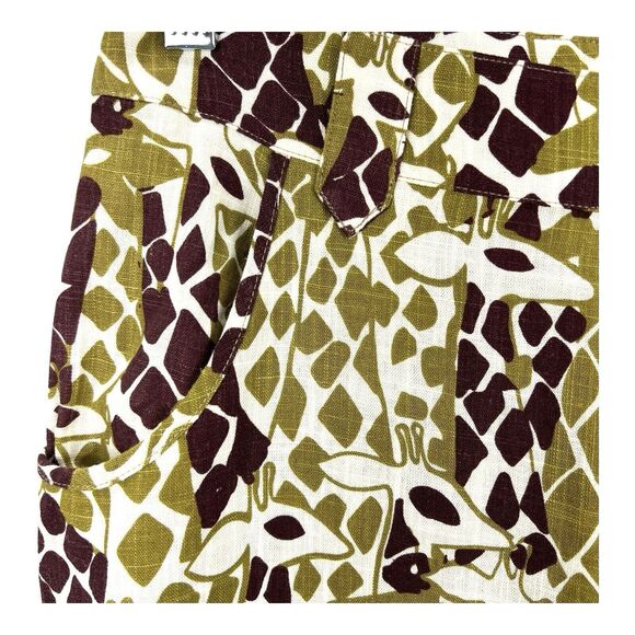 ModCloth Wide Leg Pants LARGE Giraffe Print Linen Blend Brown Green Safari - Picture 5 of 11
